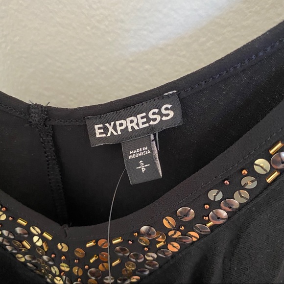 NWT Express Black Flowy Beaded Neckline Tank S - Picture 5 of 7